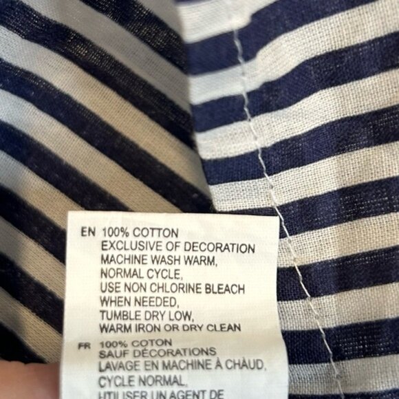 La Classe Couture Off the Shoulder Striped Cotton Embroidered Dress White Blue - Picture 5 of 5